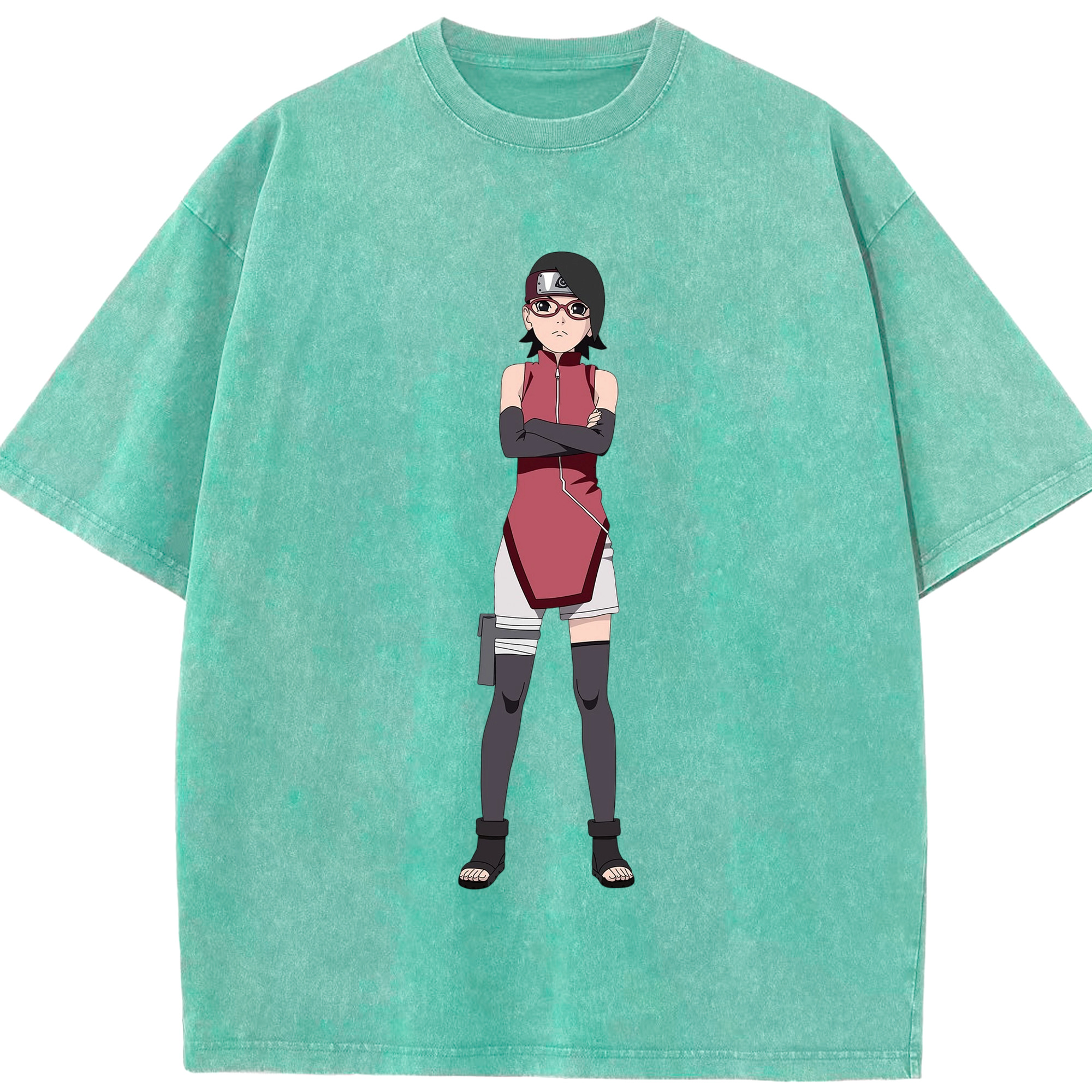 （画像用） NARUTO -ナルト- うちは サラダ Uchiha Sarada 綿100% ヴィンテージ風 半袖Tシャツ（フロントプリント）
